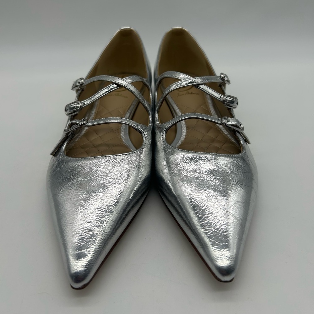 Sam Edelman Cass Silver Leather Pointed Toe 3-Strap Flats Sz 7.5 M New
With Box - Picture 6 of 11